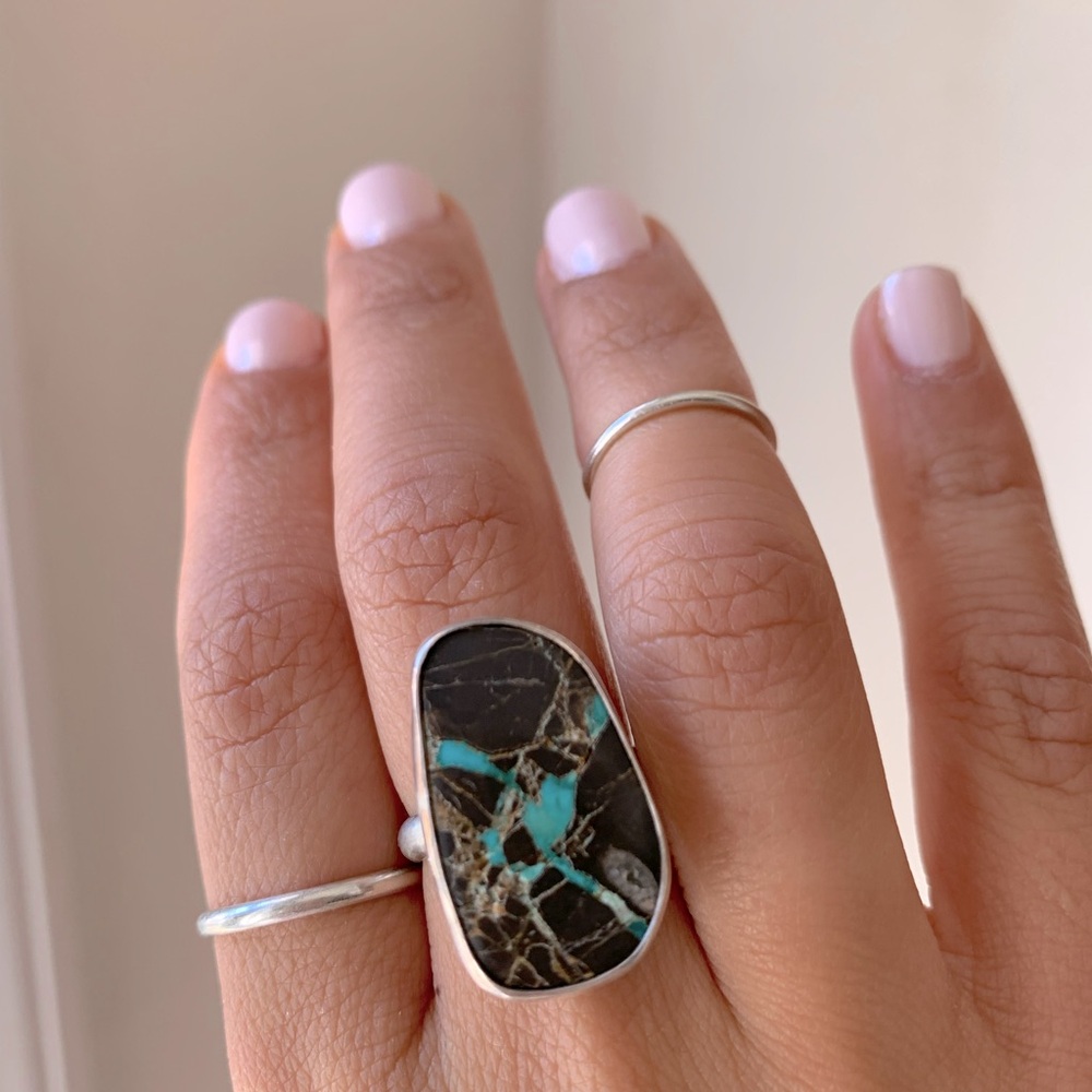 Custom-Made Sterling Silver Spiderweb Turquoise Ring